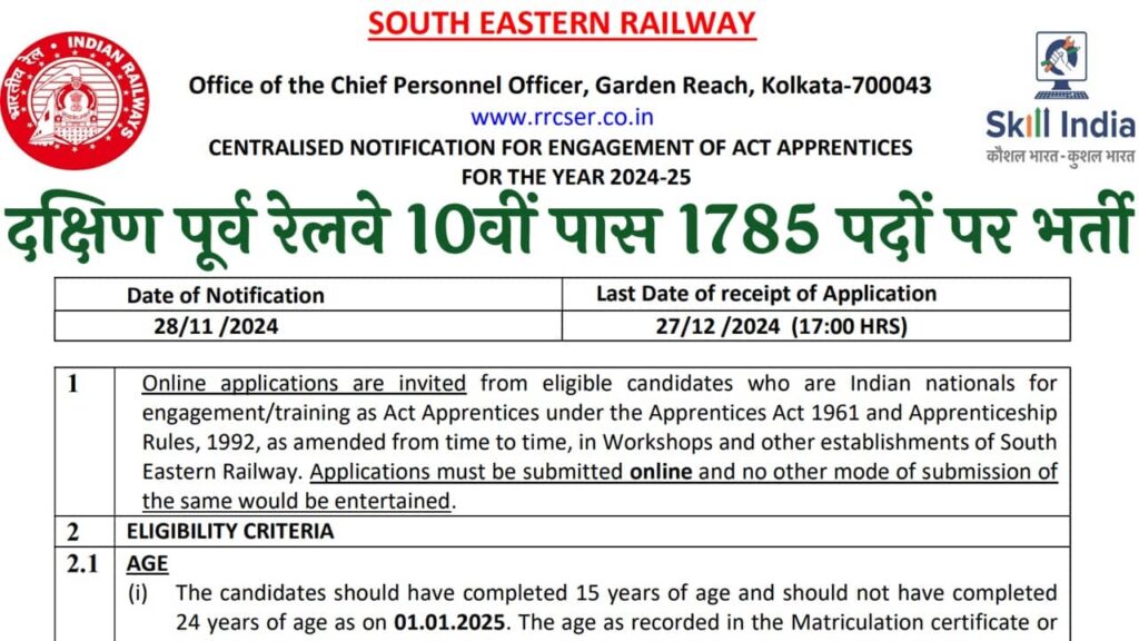 South Eastern Railway Vacancy