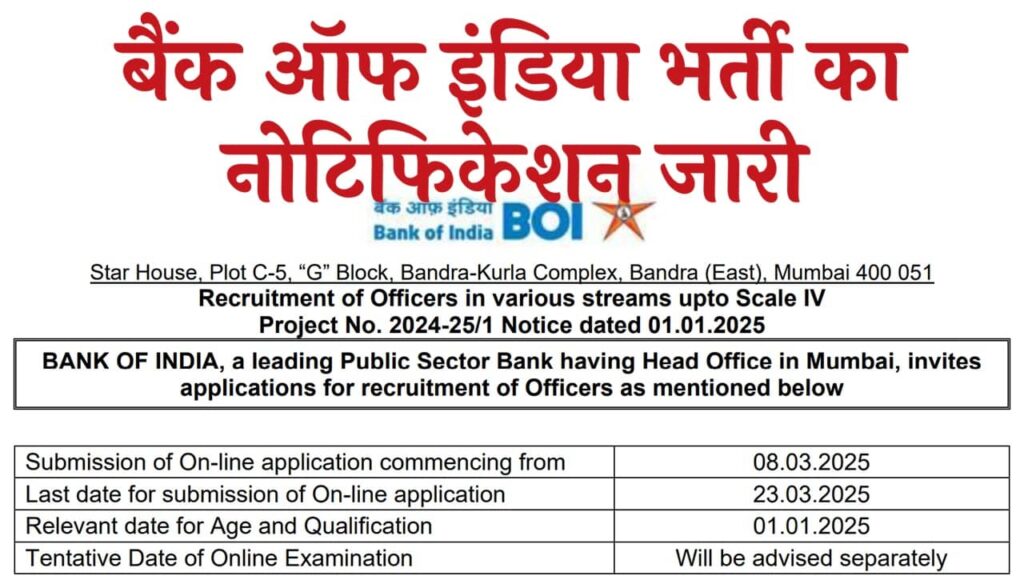 Bank Of India SO Vacancy